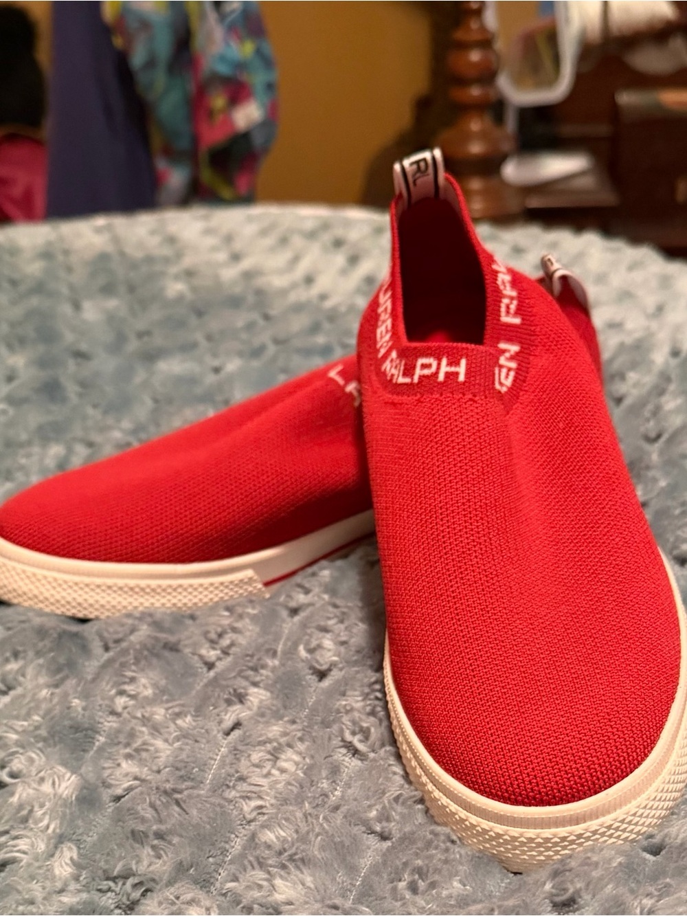 Ralph Lauren Bright Red Slip-On Knit Sneakers